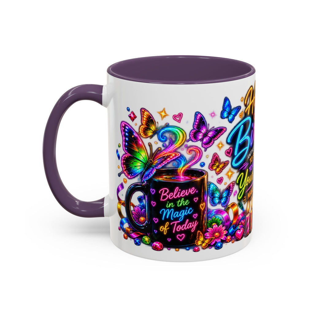 Birthday Coffee Mug – Colorful "Happy Birthday" Gift Mug with Butterflies & Candles