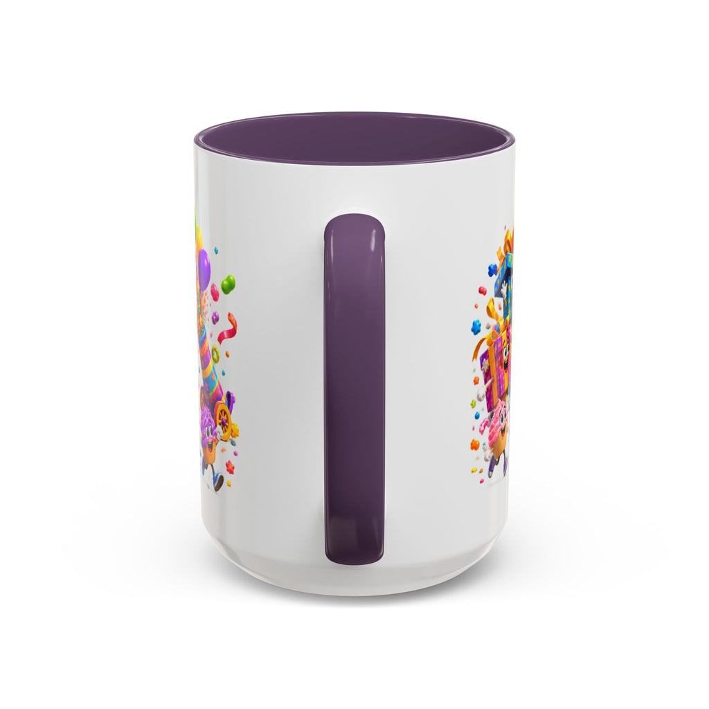 Birthday Party Coffee Mug – Colorful Happy Birthday Cake & Balloon Design (11/15oz Accent Mug)