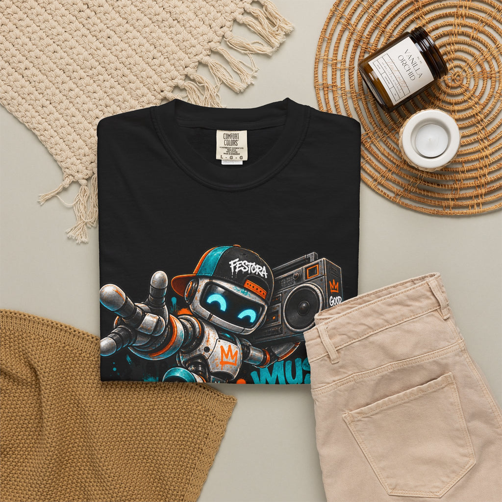 Music Fuels Better Days T-Shirt — Retro Robot Boombox Streetwear
