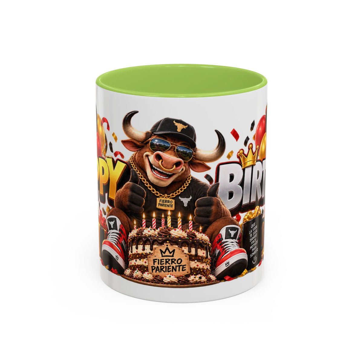 Happy Birthday Bull Mug – Colorful 3D Birthday Gift – White Coffee Mug
