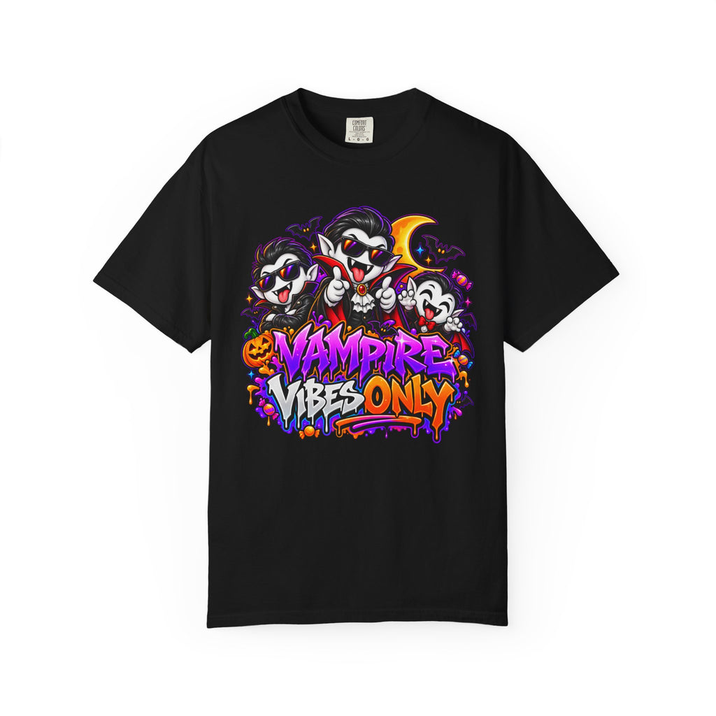 Neon Vampire Vibes Halloween Unisex Garment-Dyed T-Shirt Featuring a Cool Festora Vampire Crew