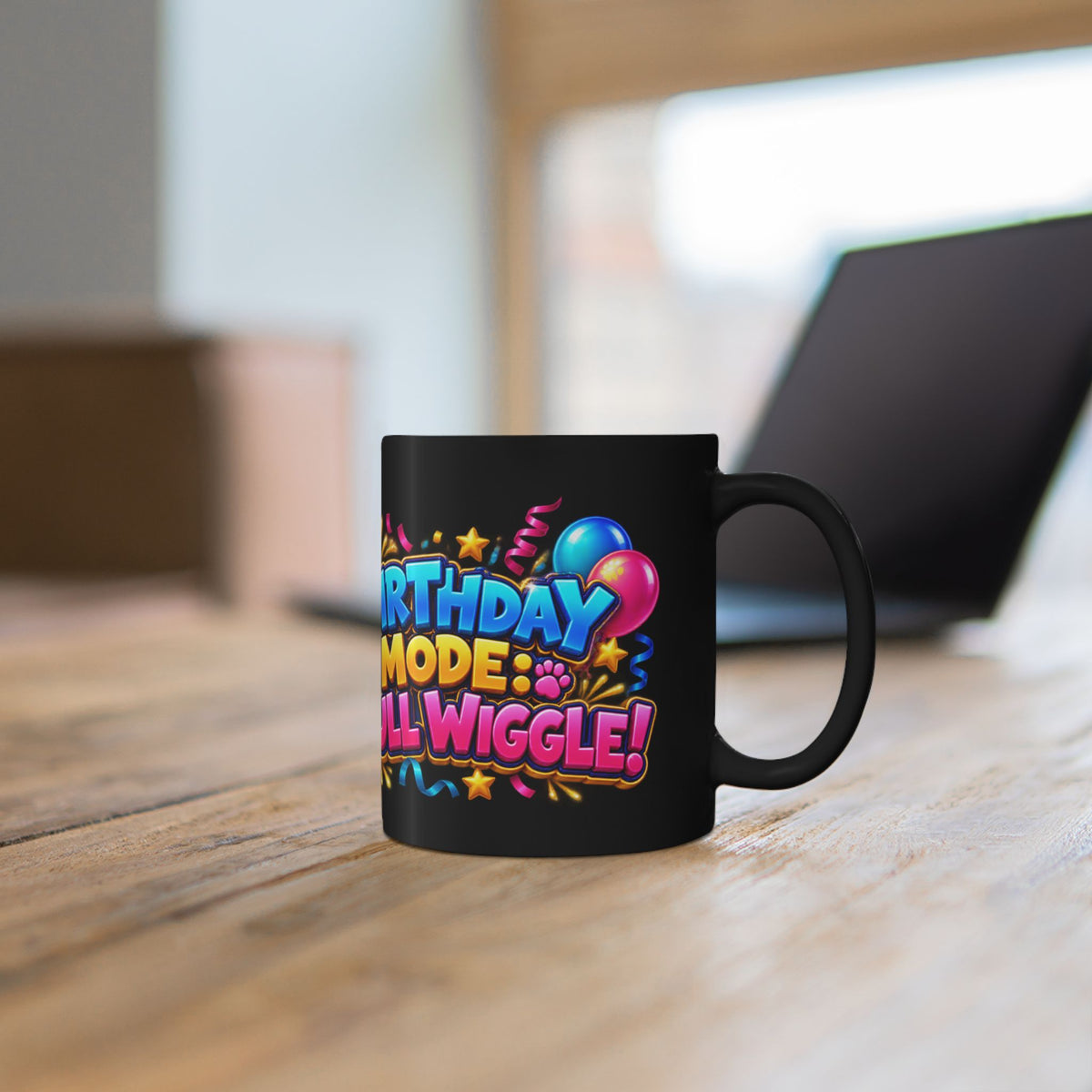 Birthday Mode Full Wiggle Corgi Black Mug
