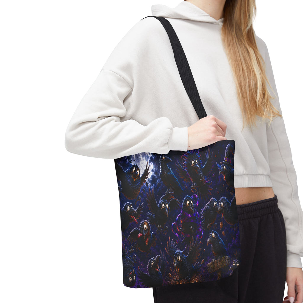 Crows at Midnight Tote Bag — Gothic Raven Moon AOP Tote for Halloween & Everyday