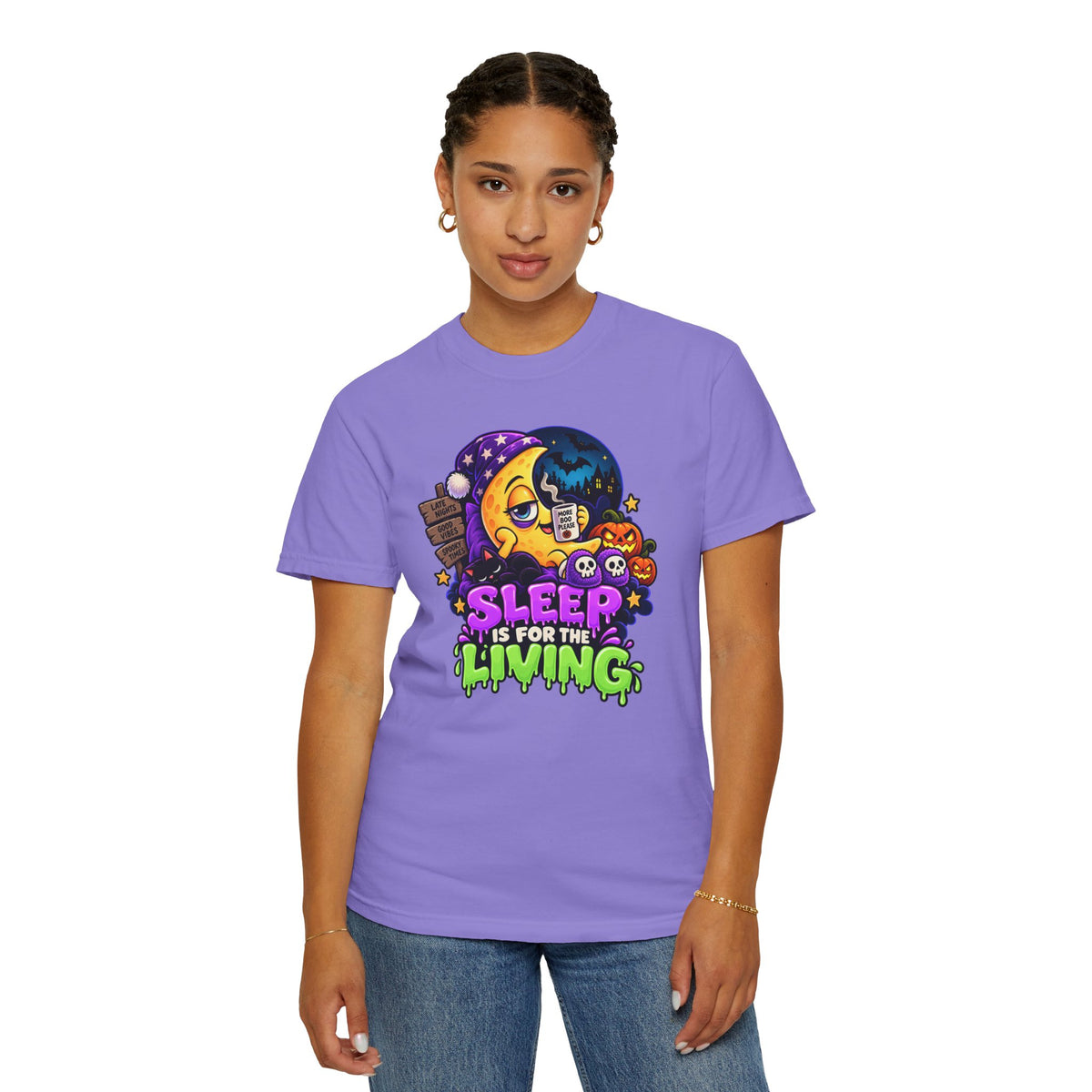 Sleep Is for the Living – Funny Halloween Moon T-Shirt