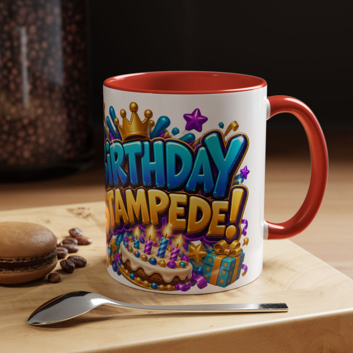 Birthday Stampede White Mug – Cute Buffalo Birthday Cup, Colorful Fun Party Gift