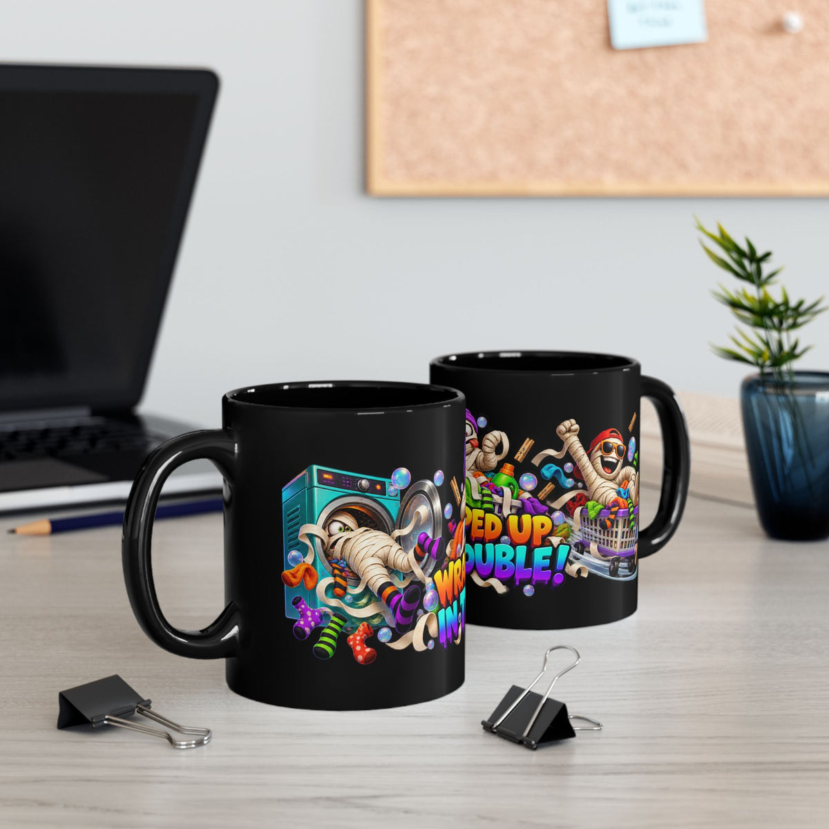 Wrapped Up in Trouble Mummy Halloween Black Mug