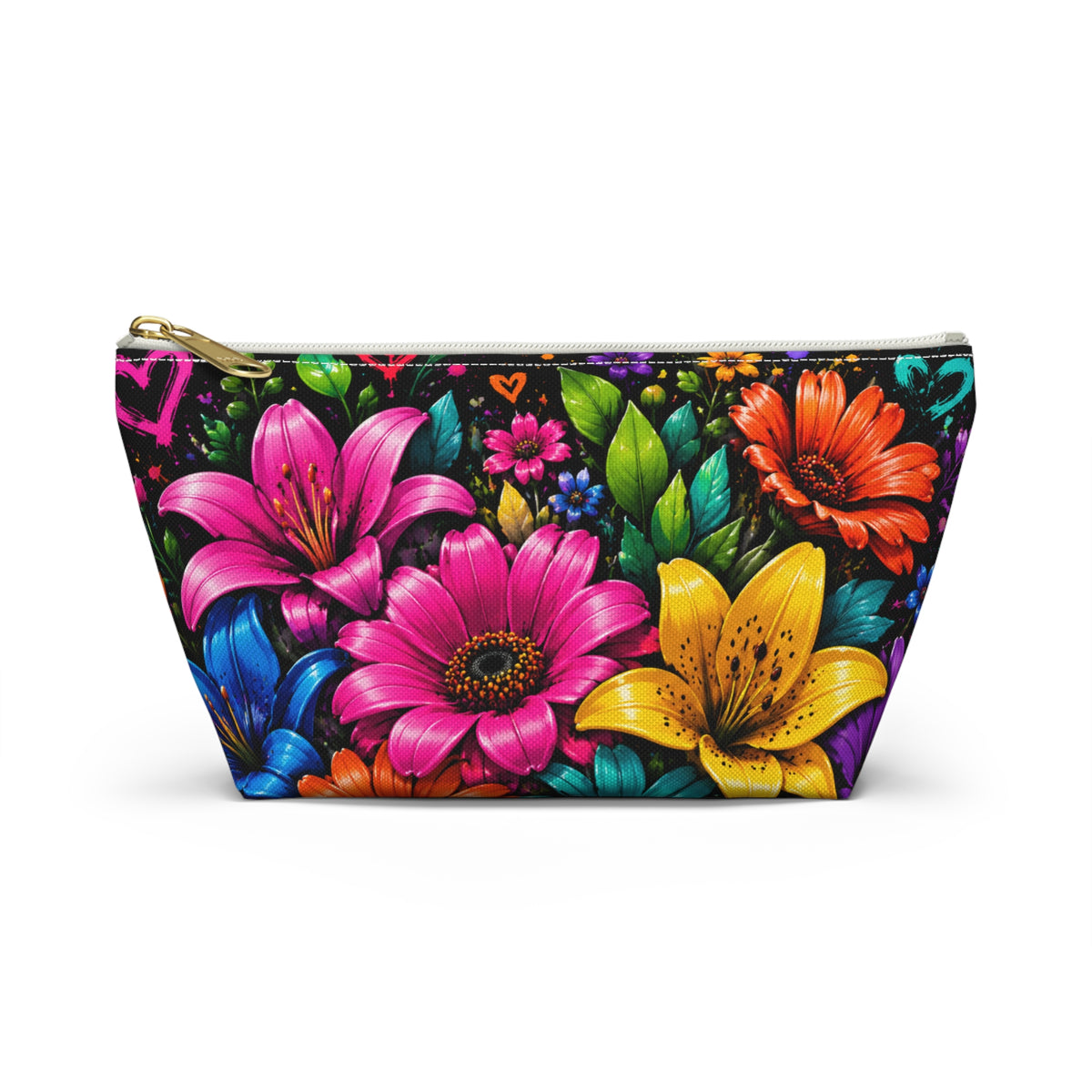 Floral Burst Accessory Pouch — Colorful T-Bottom Makeup & Travel Bag