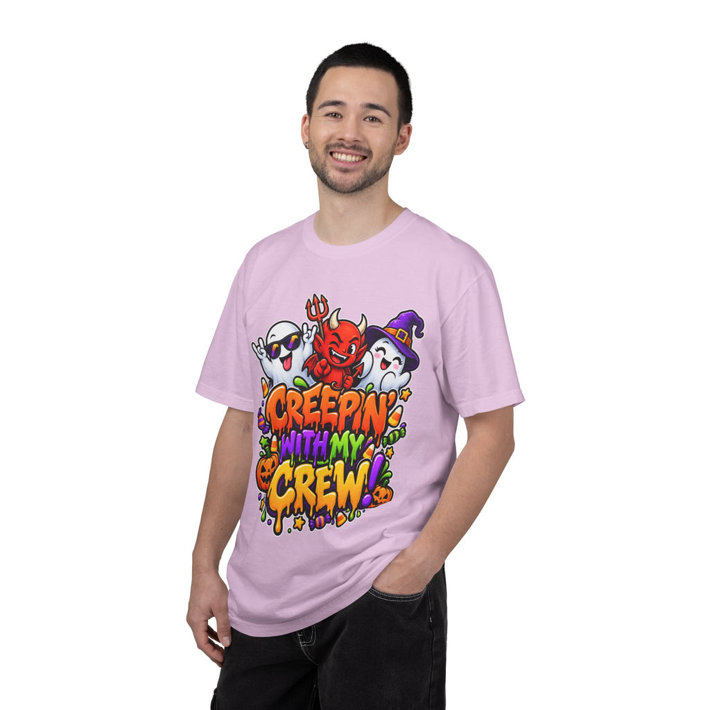 Creepin’ With My Crew Halloween T-Shirt – Colorful Funny Ghost & Devil Graphic Tee