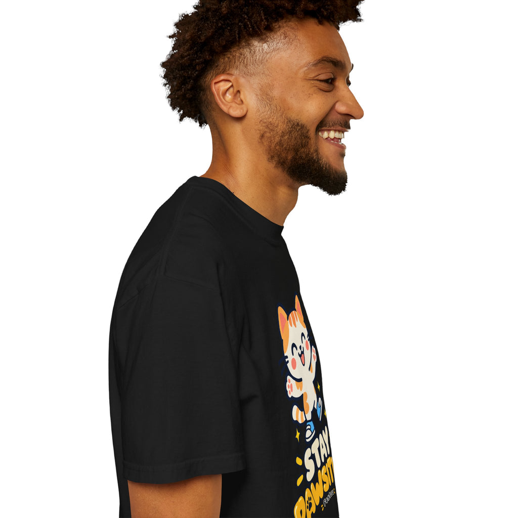 Stay Pawsitive – Cute Happy Cat Graphic T-Shirt