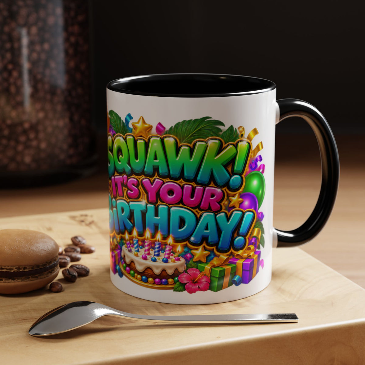 Squawk! It’s Your Birthday White Mug – Cute Parrot Birthday Cup, Colorful Tropical Party Gift