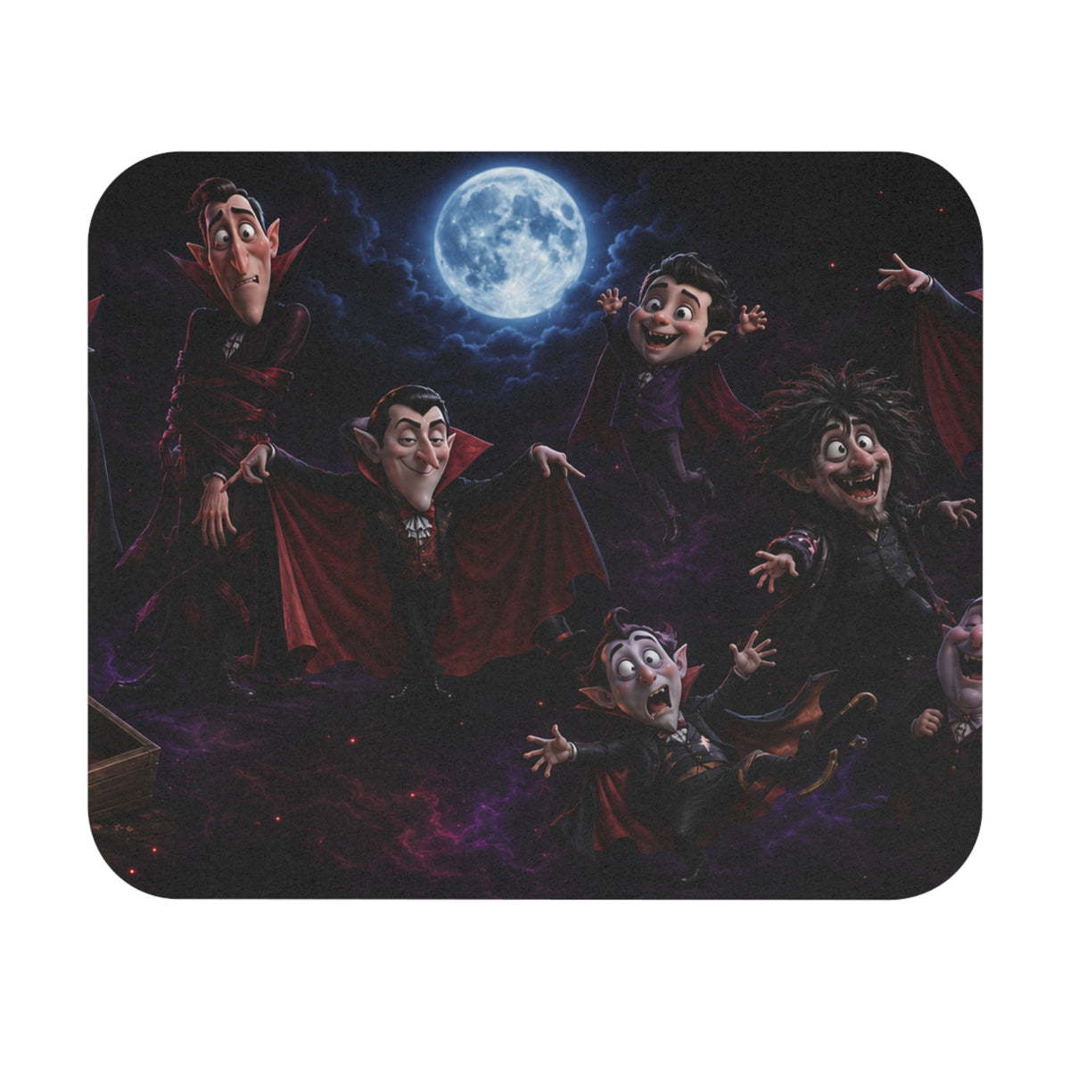 Funny Moonlit Vampires Mouse Pad — Halloween Pattern (9" x 8")