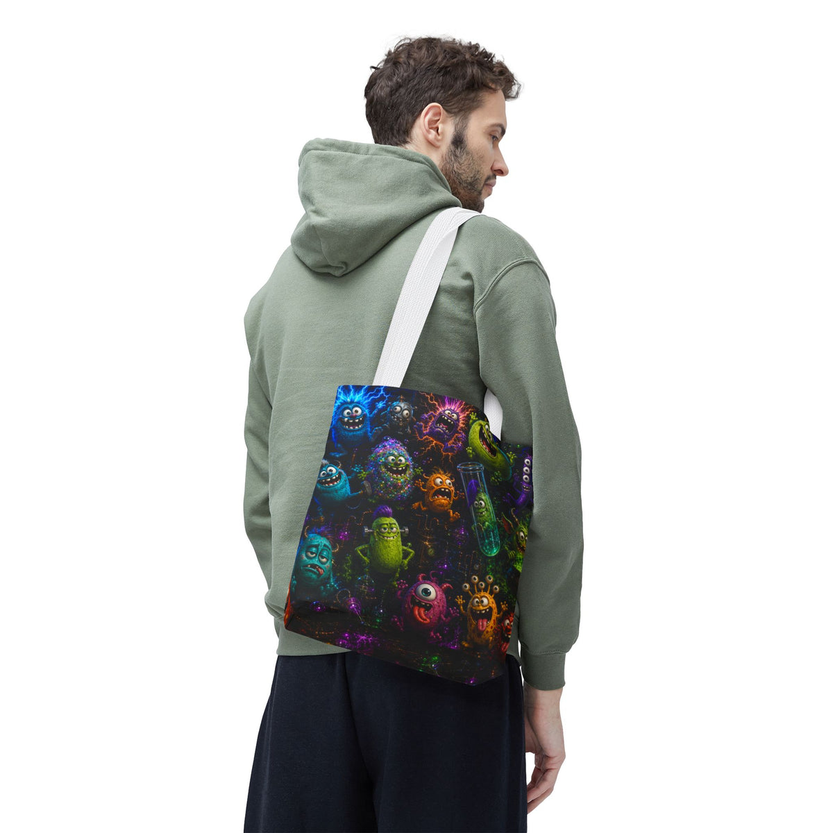 Mad Scientist Monsters Tote Bag – Colorful Laboratory Creature All-Over Print
