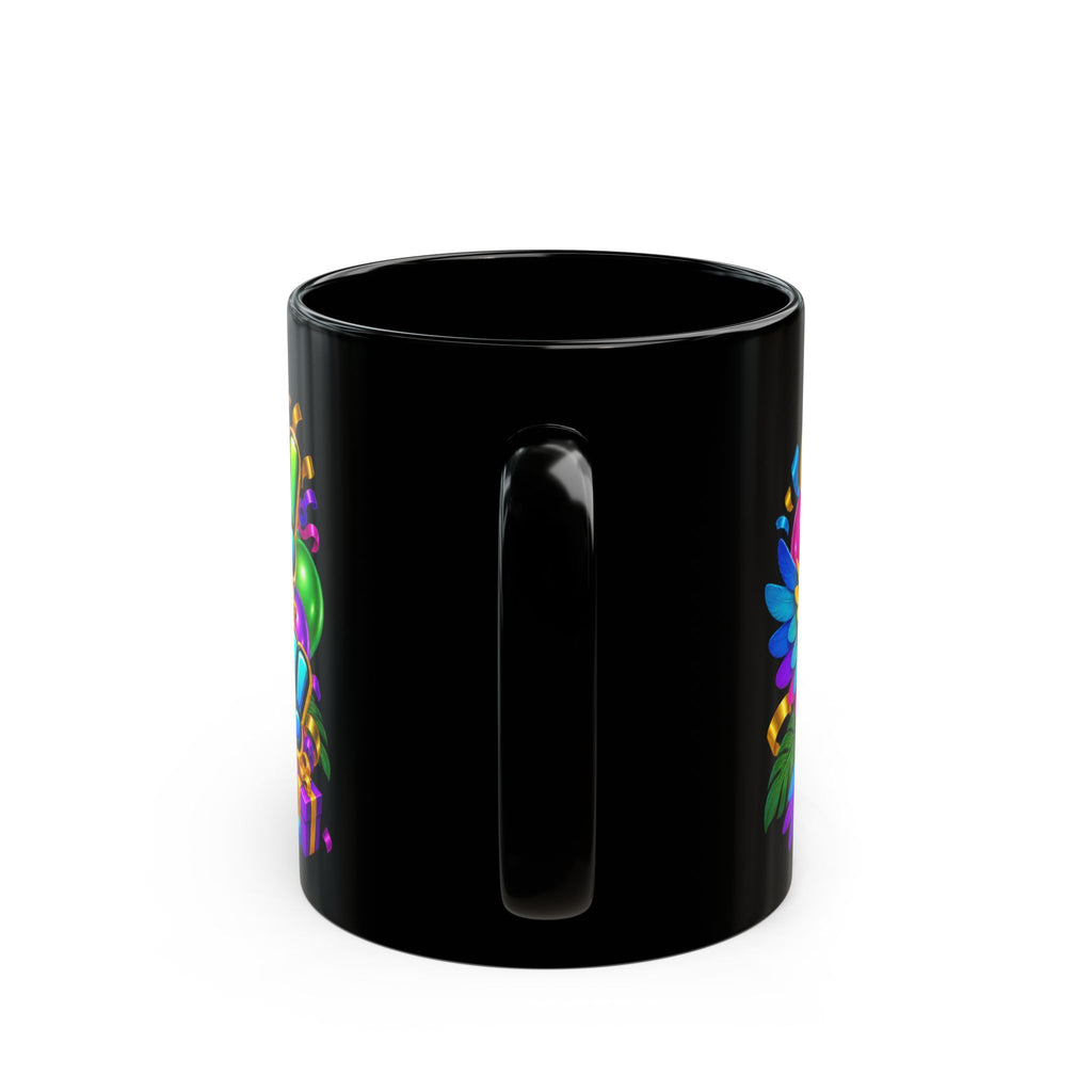 Squawk! It’s Your Birthday Black Mug – Colorful Parrot Birthday Cup, Fun Tropical Party Gift