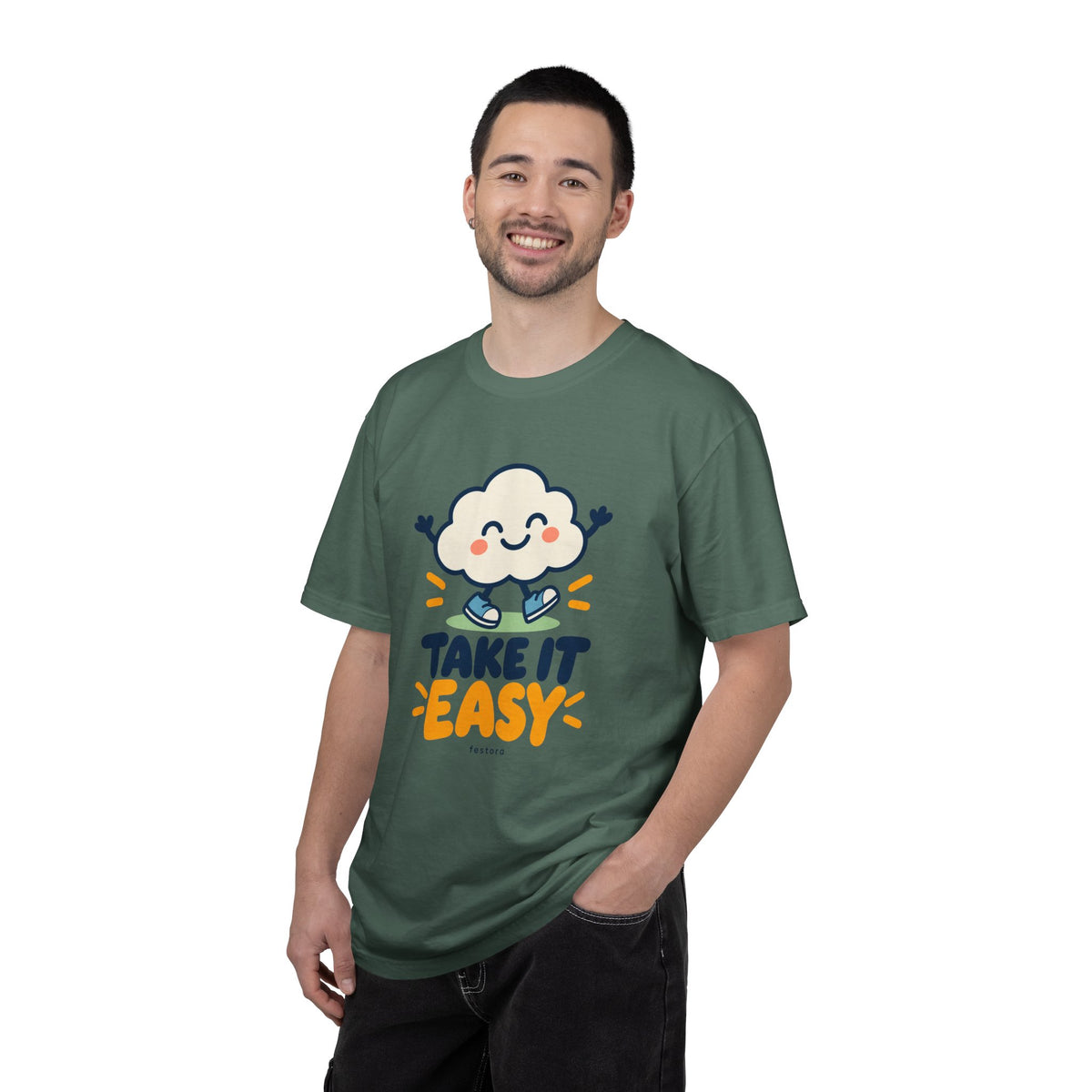 Take It Easy – Happy Cloud Graphic T-Shirt | Festora Everyday