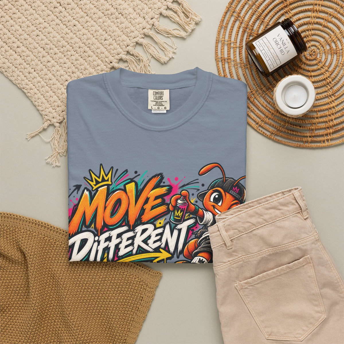 Move Different Graphic T-Shirt — Streetwear Skate Ant Mascot Design