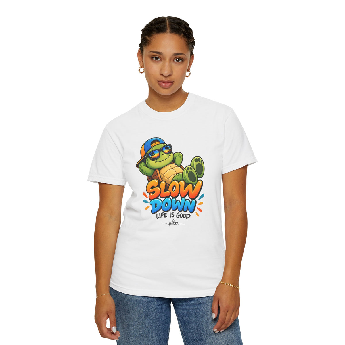 Slow Down, Life Is Good – Turtle Graphic T-Shirt | Festora Everyday