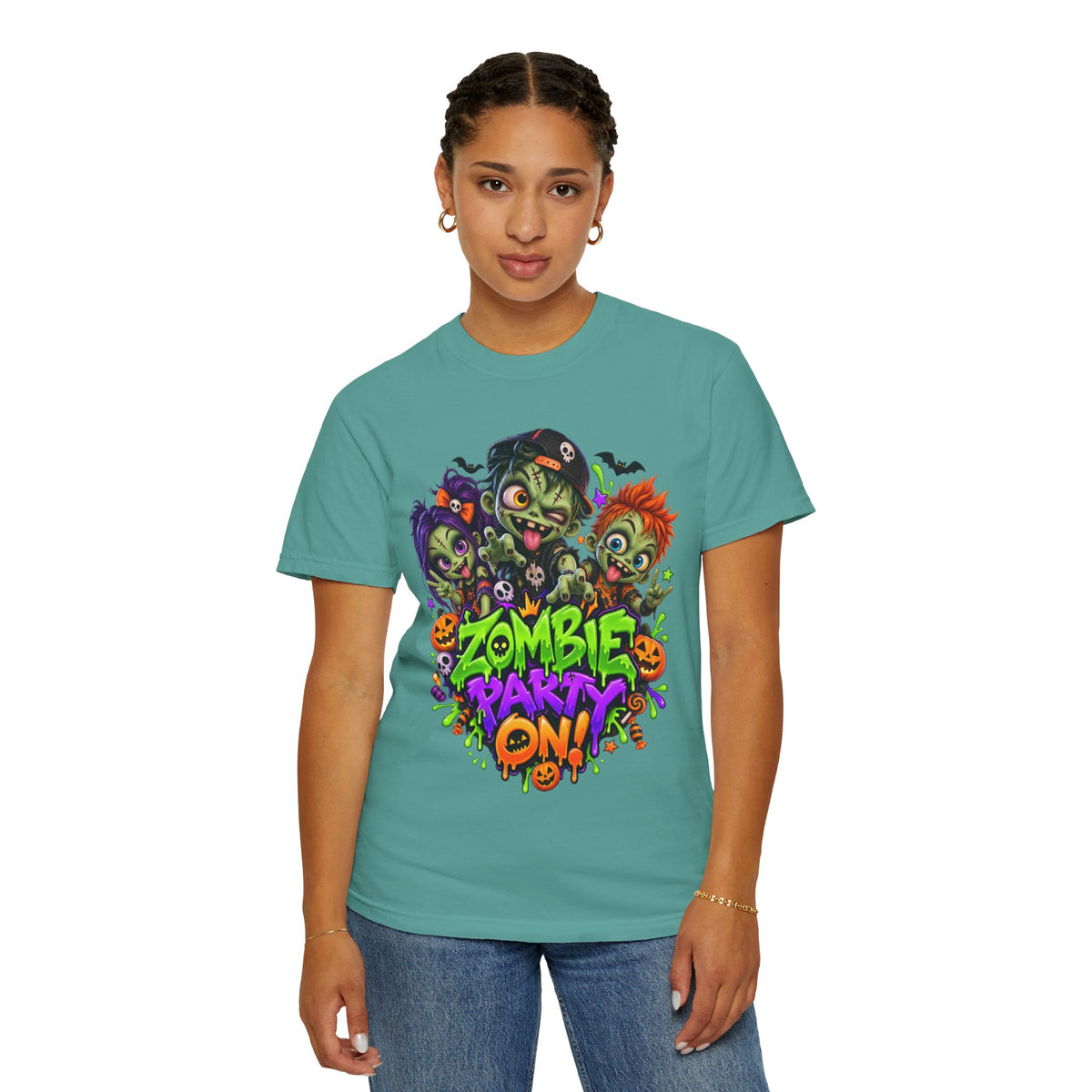 Zombie Party On! – Halloween Zombie Crew Graphic T-Shirt