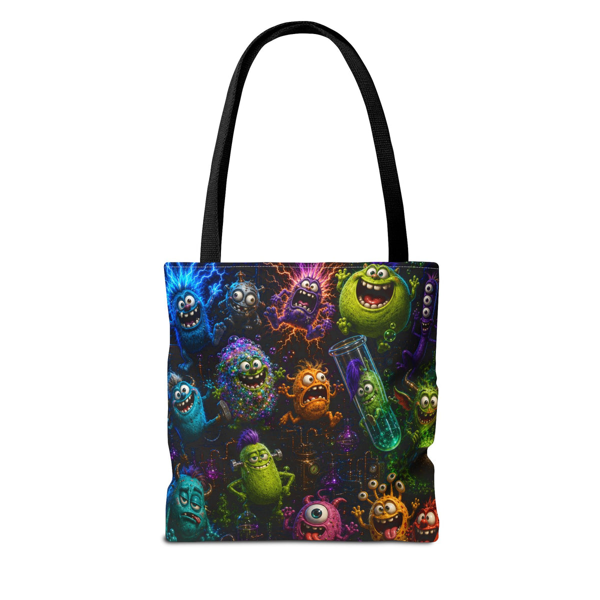 Mad Scientist Monsters Tote Bag – Colorful Laboratory Creature All-Over Print