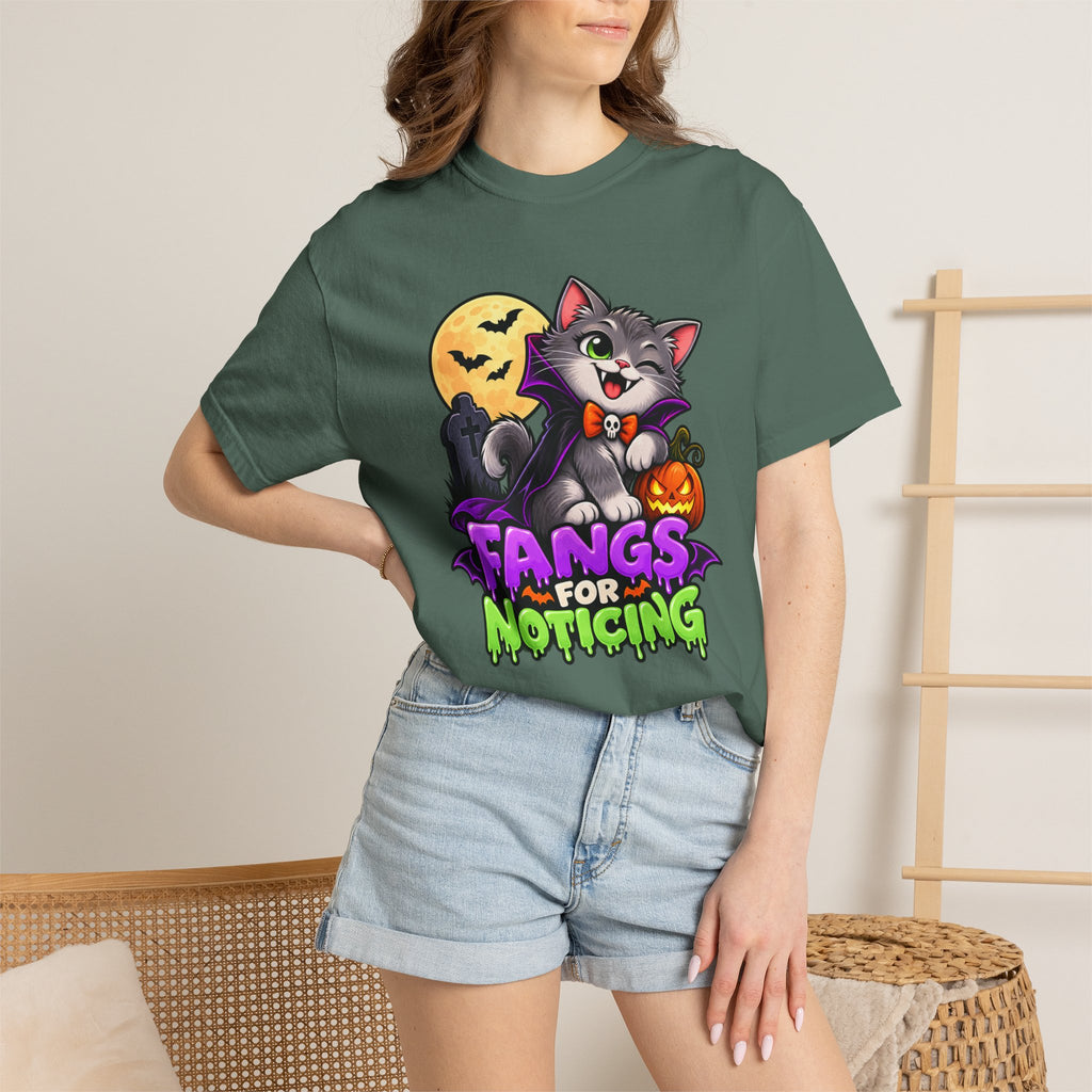 Fangs for Noticing – Cute Vampire Cat Halloween T-Shirt