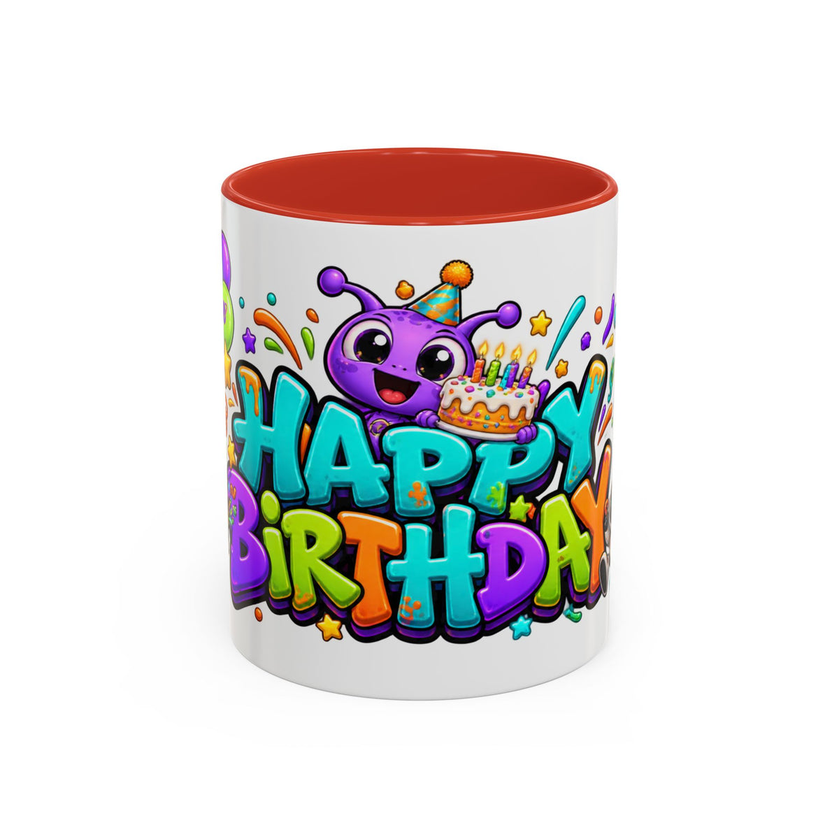 Happy Birthday Alien Mug – Colorful Space Party Cup with Cute Aliens & Robots