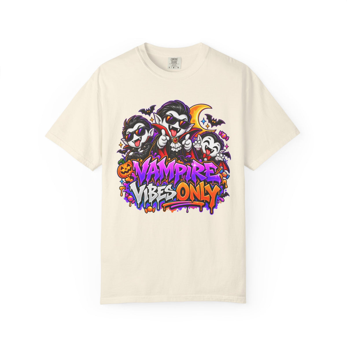 Neon Vampire Vibes Halloween Unisex Garment-Dyed T-Shirt Featuring a Cool Festora Vampire Crew