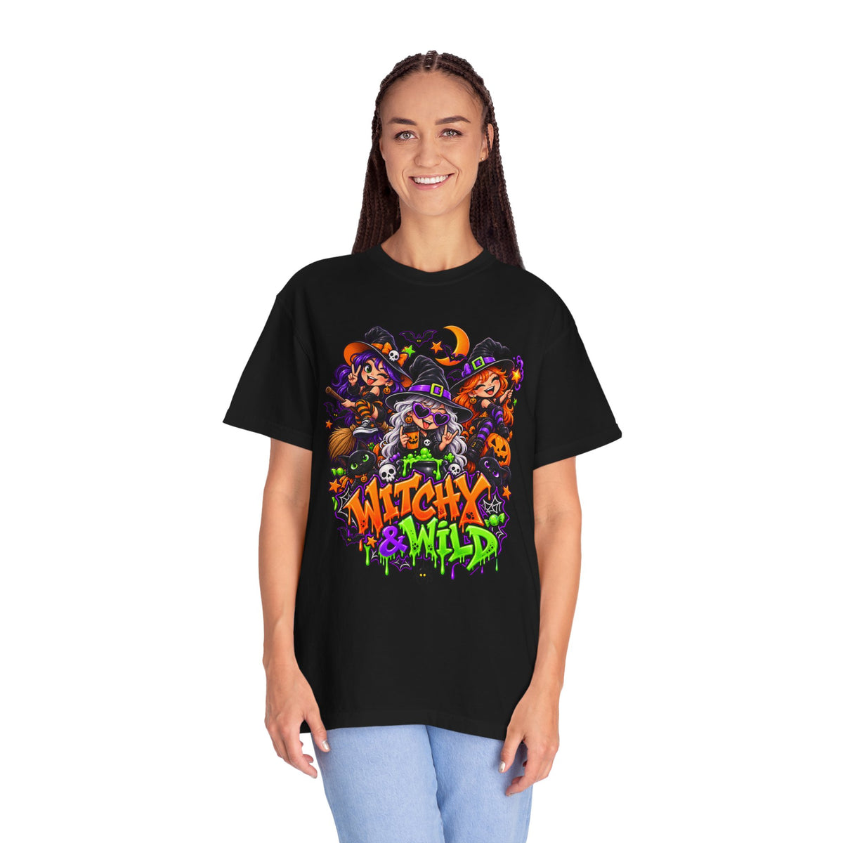Witchy & Wild – Halloween Witch Crew Graphic T-Shirt