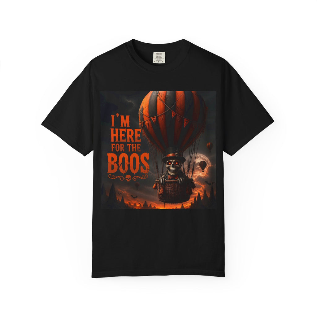 Halloween "I'm Here for the Boos" T-Shirt — Spooky Hot Air Balloon Ghost Tee