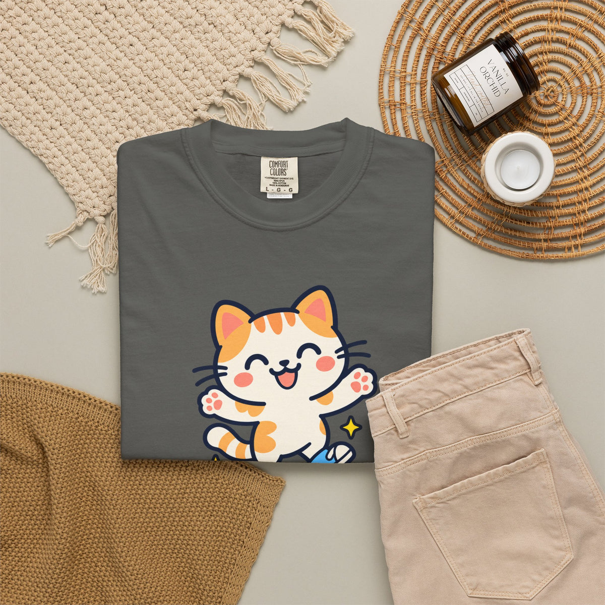 Stay Pawsitive – Cute Happy Cat Graphic T-Shirt