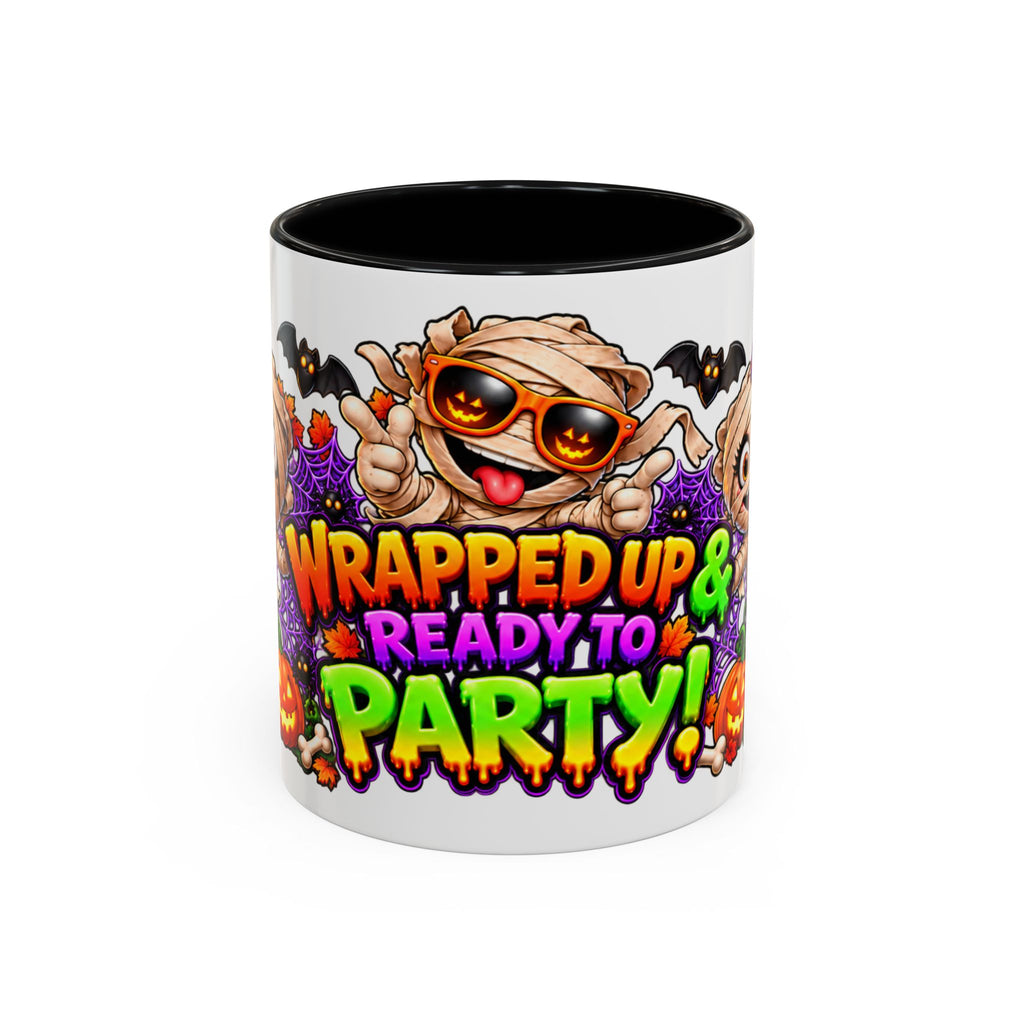 Wrapped Up & Ready to Party White Mug – Funny Mummies & Spooky Party Design