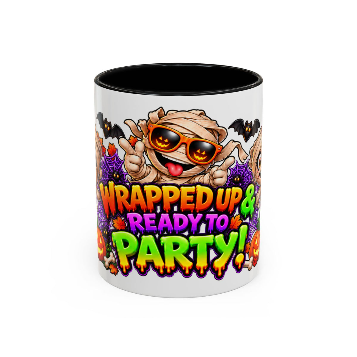 Wrapped Up & Ready to Party White Mug – Funny Mummies & Spooky Party Design
