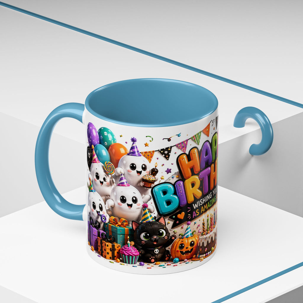 Happy Birthday Accent Coffee Mug — Colorful 3D Birthday Party Design (11/15oz)