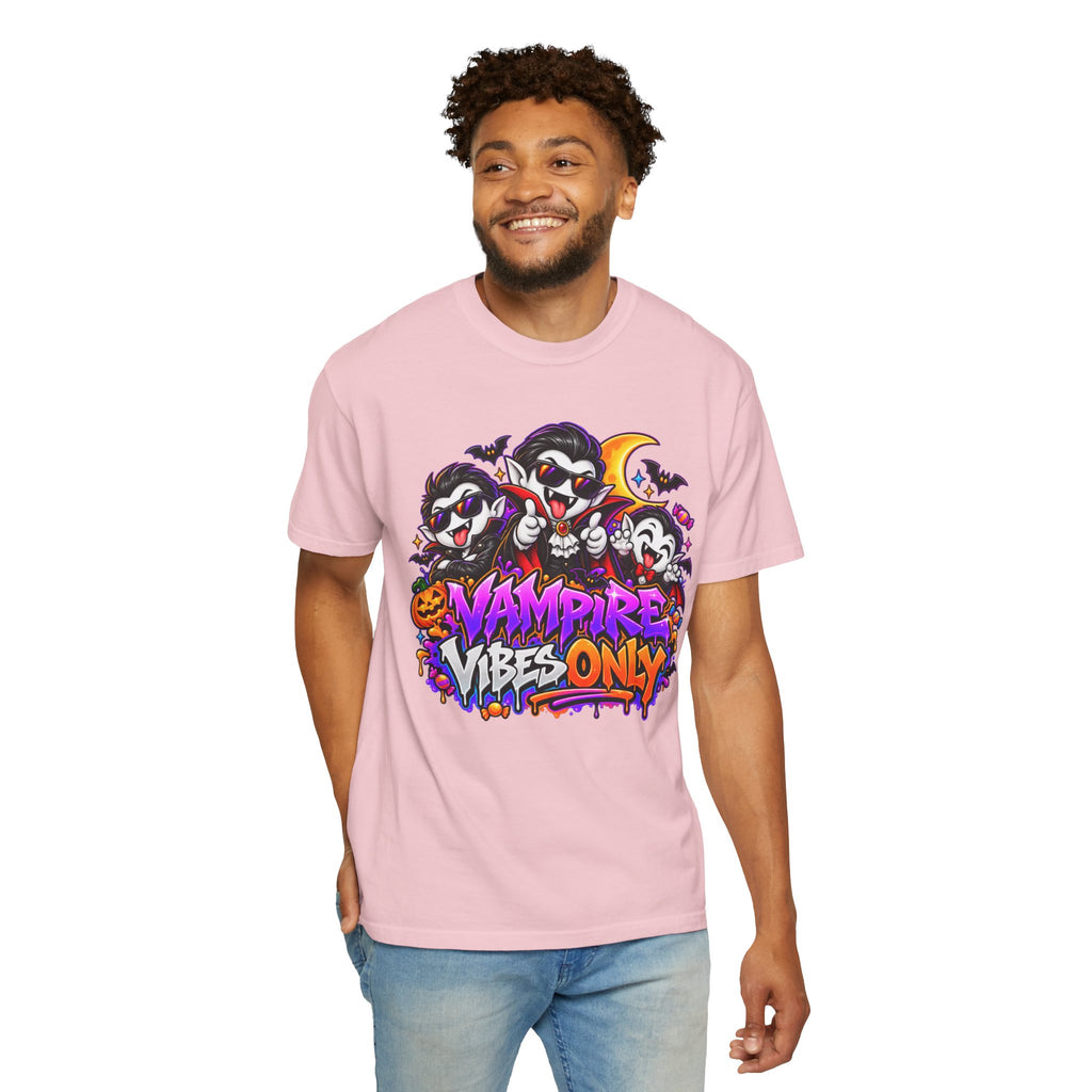 Neon Vampire Vibes Halloween Unisex Garment-Dyed T-Shirt Featuring a Cool Festora Vampire Crew