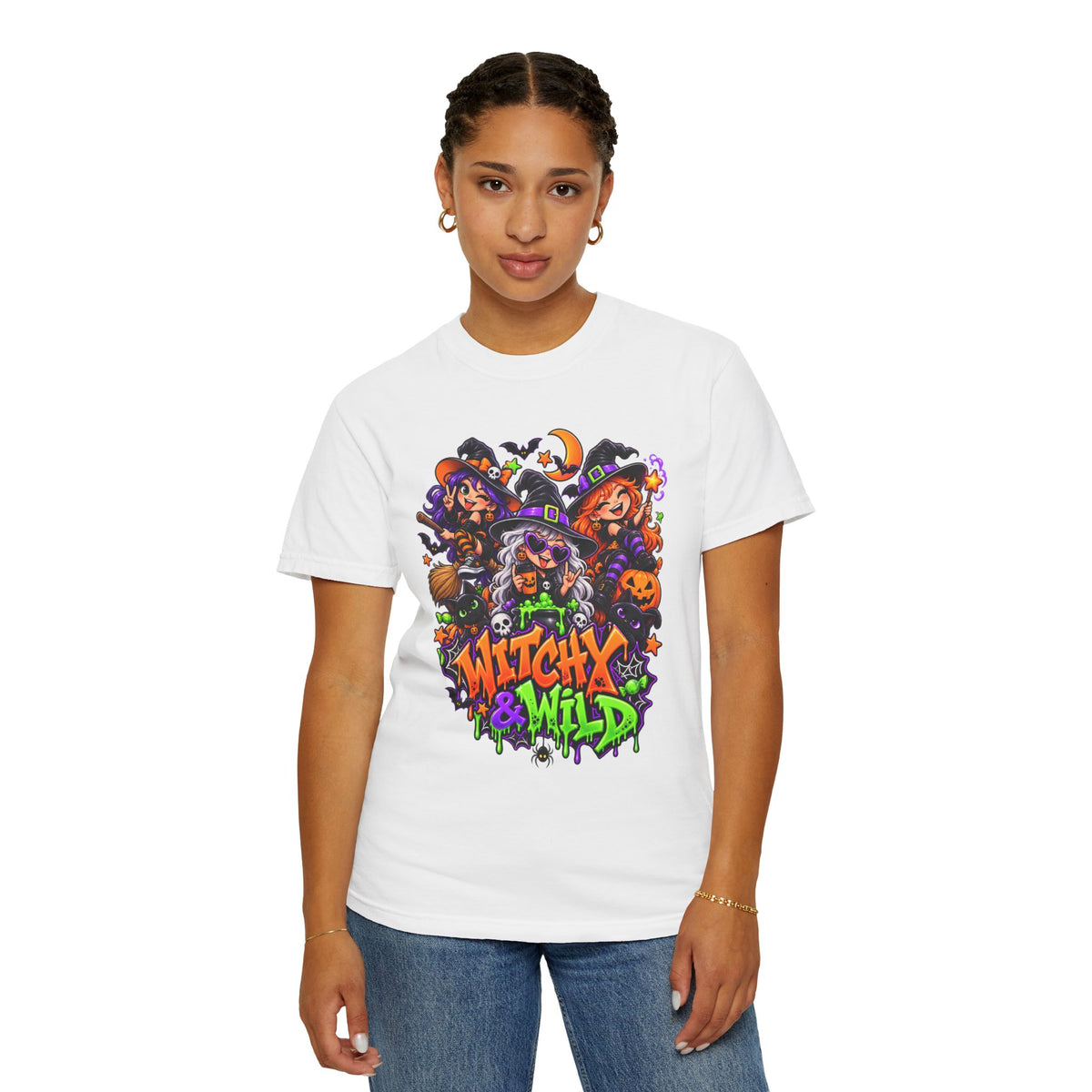 Witchy & Wild – Halloween Witch Crew Graphic T-Shirt