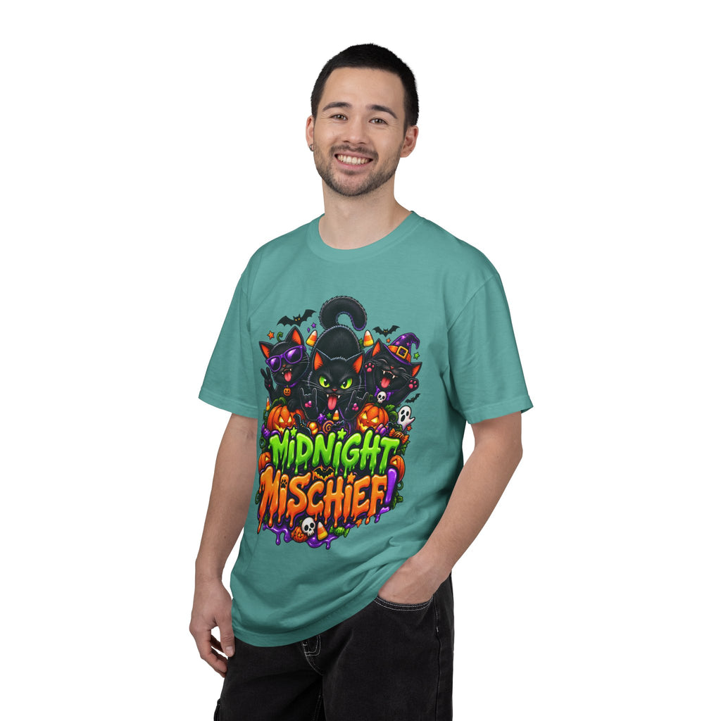 Midnight Mischief Halloween T-Shirt – Funny Black Cat Graphic Tee