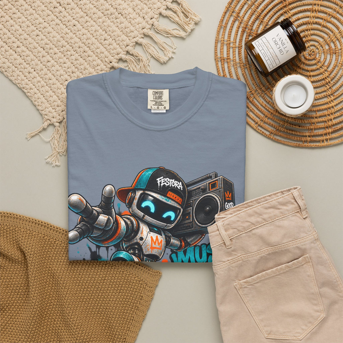 Music Fuels Better Days T-Shirt — Retro Robot Boombox Streetwear