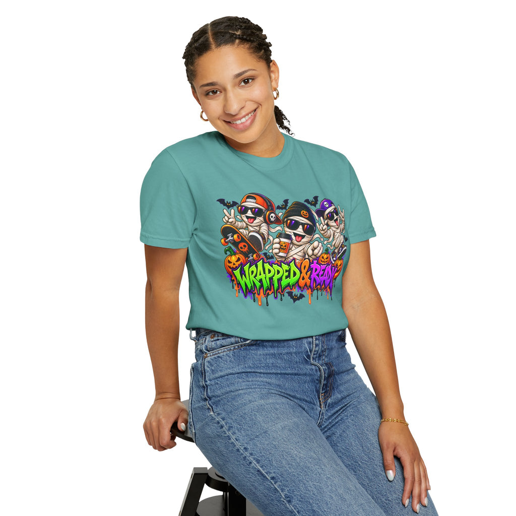 Wrapped & Ready – Halloween Mummy Crew Graphic T-Shirt
