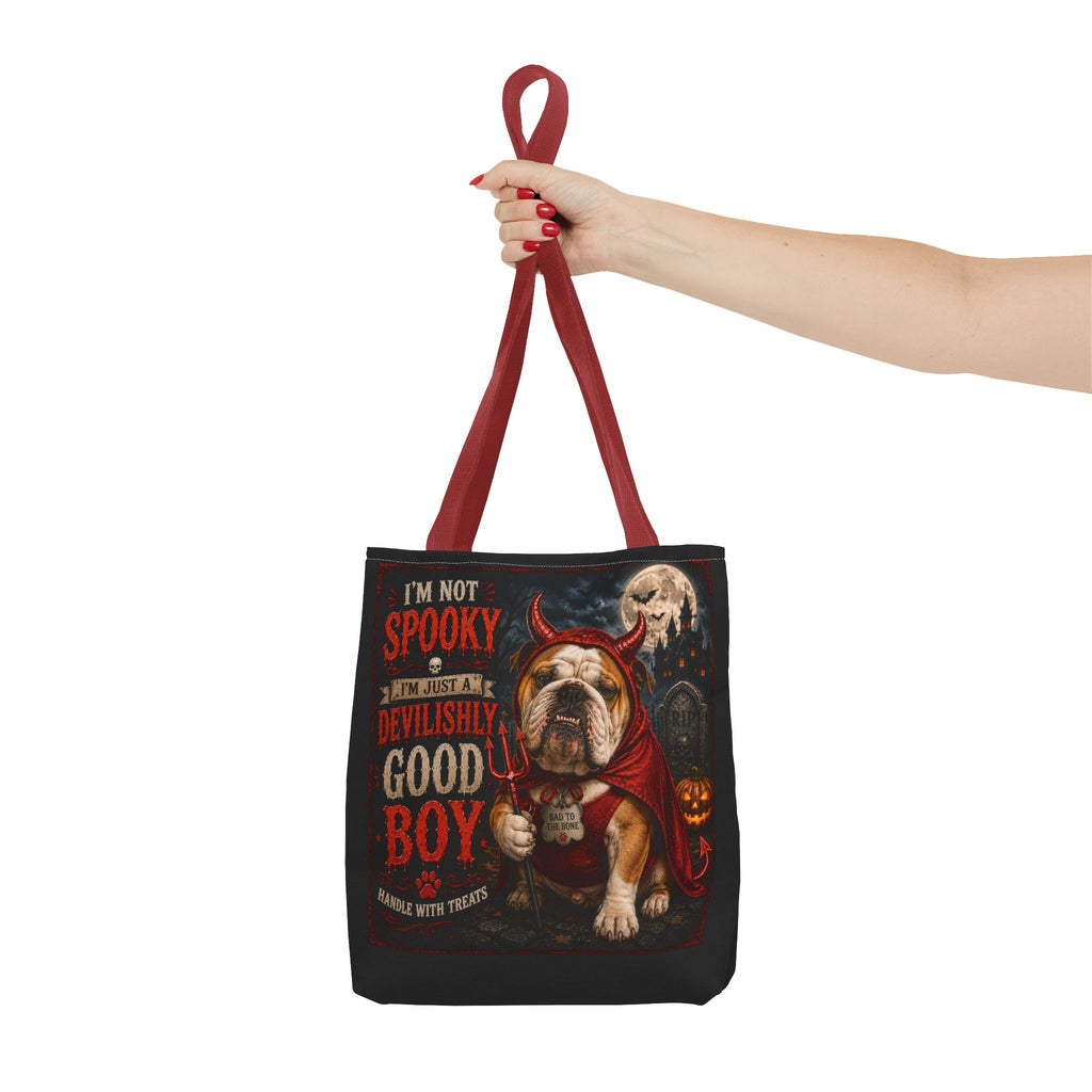 Halloween Bulldog Tote Bag — "I'm Not Spooky, I'm Just a Devilishly Good Boy"