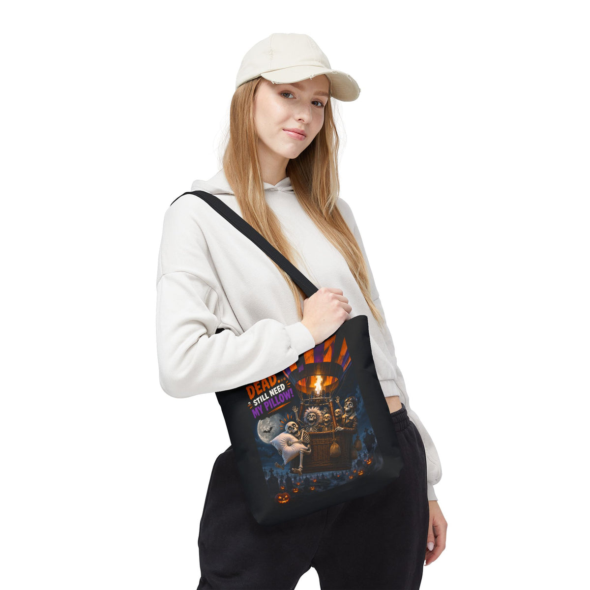Halloween Ghost Tote — "Woke Up Dead... Still Need My Pillow" All-Over Print Tote