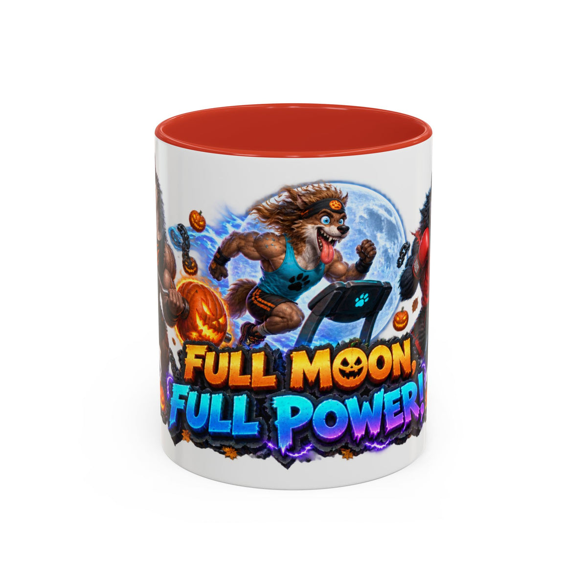 Full Moon Full Power Werewolf Gym Halloween White Mug