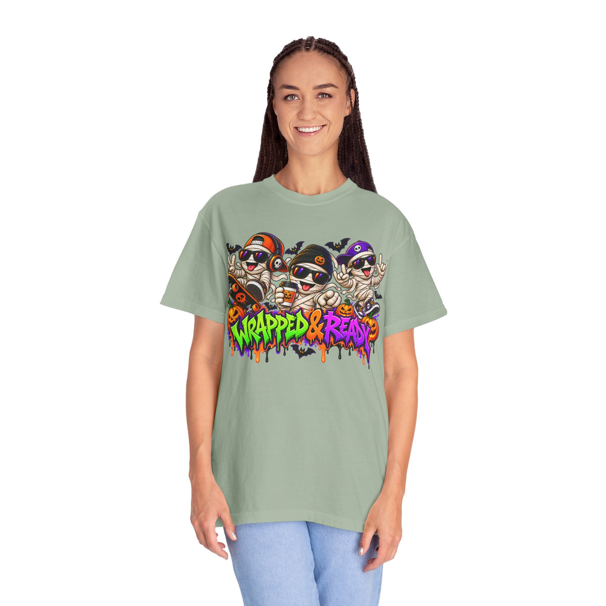 Wrapped & Ready – Halloween Mummy Crew Graphic T-Shirt