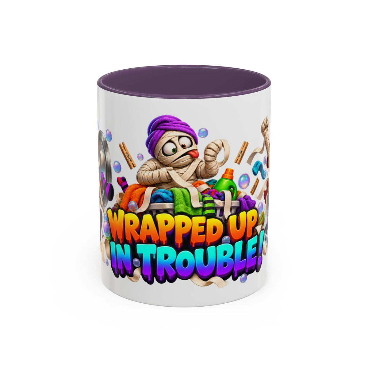 Wrapped Up in Trouble Mummy Halloween White Mug