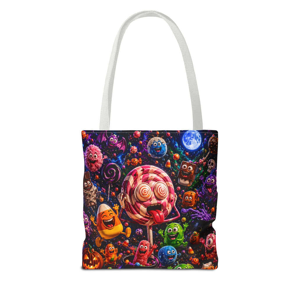 Crazy Halloween Candy Monsters Tote Bag — Colorful 3D Lolipop & Treats Design