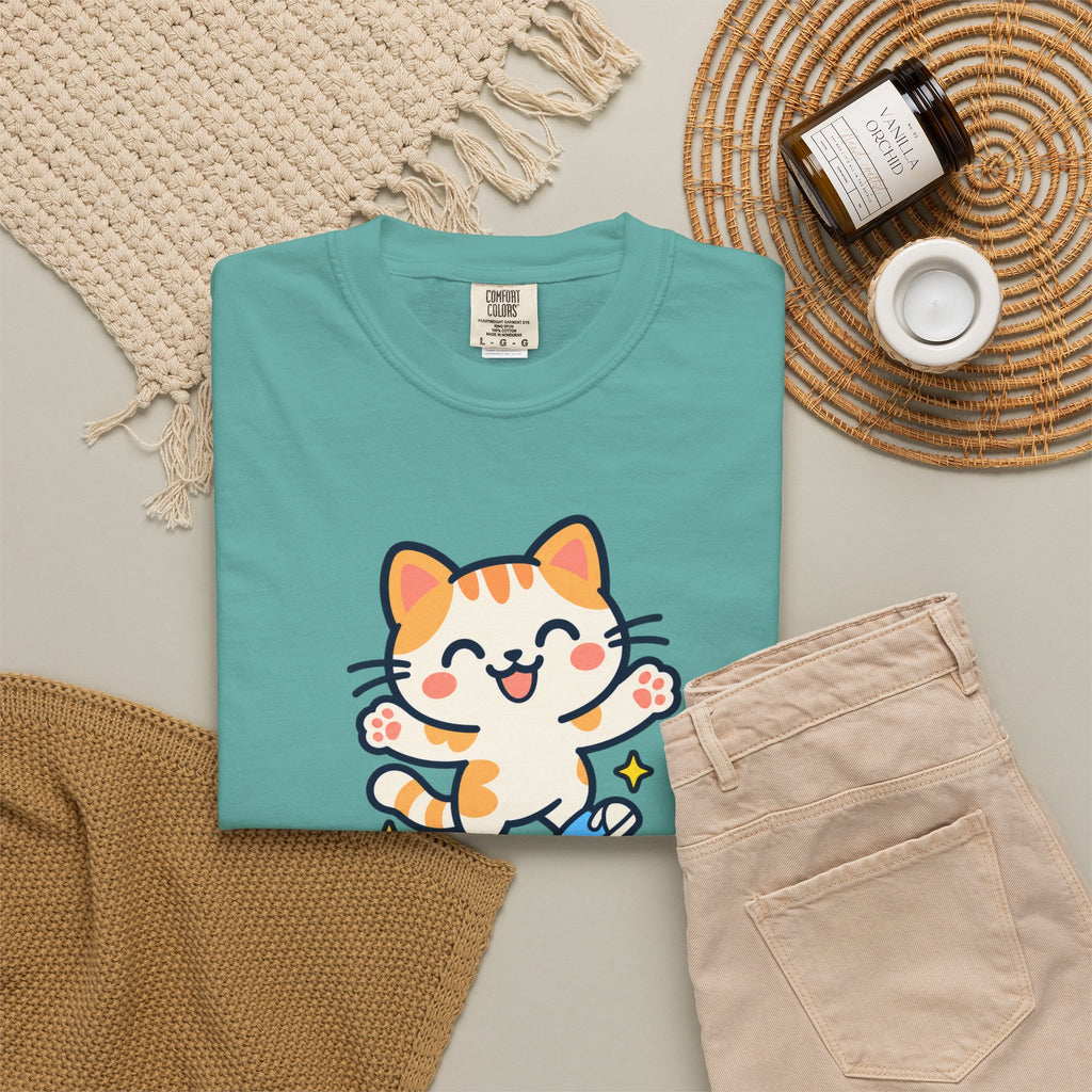 Stay Pawsitive – Cute Happy Cat Graphic T-Shirt