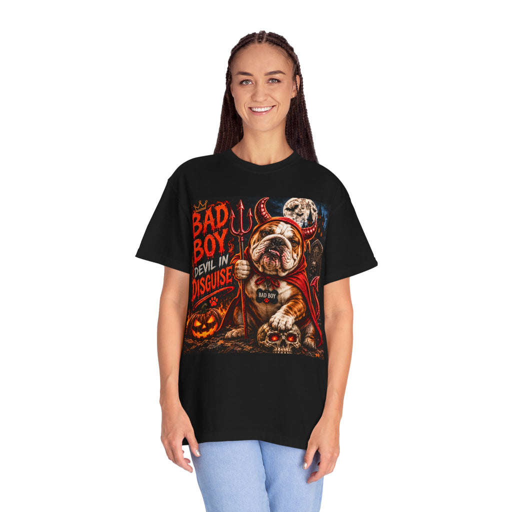 Bad Boy Devil in Disguise Bulldog Halloween T-Shirt