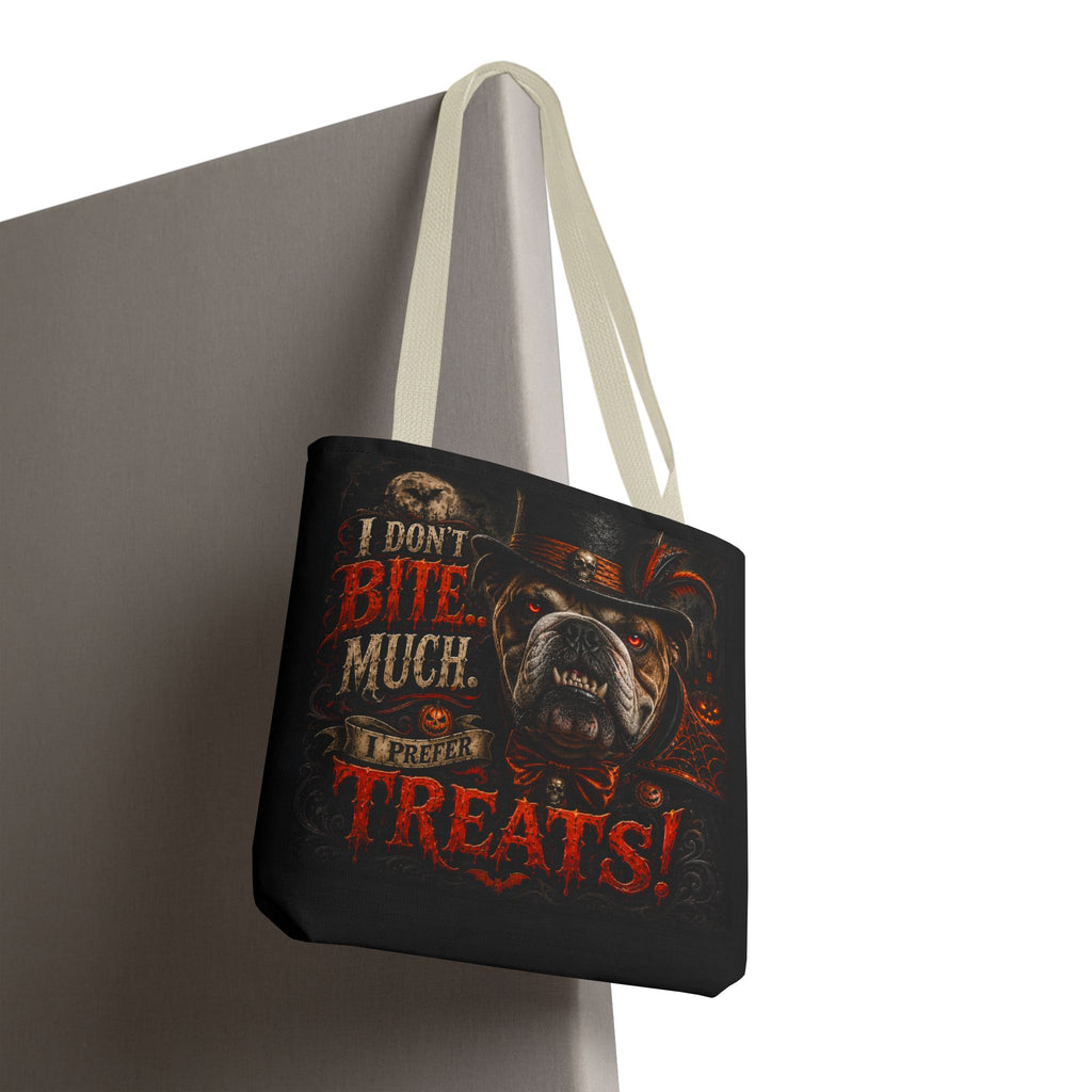 Halloween Bulldog Tote Bag - "I Don't Bite Much, I Prefer Treats!" Candy Bag