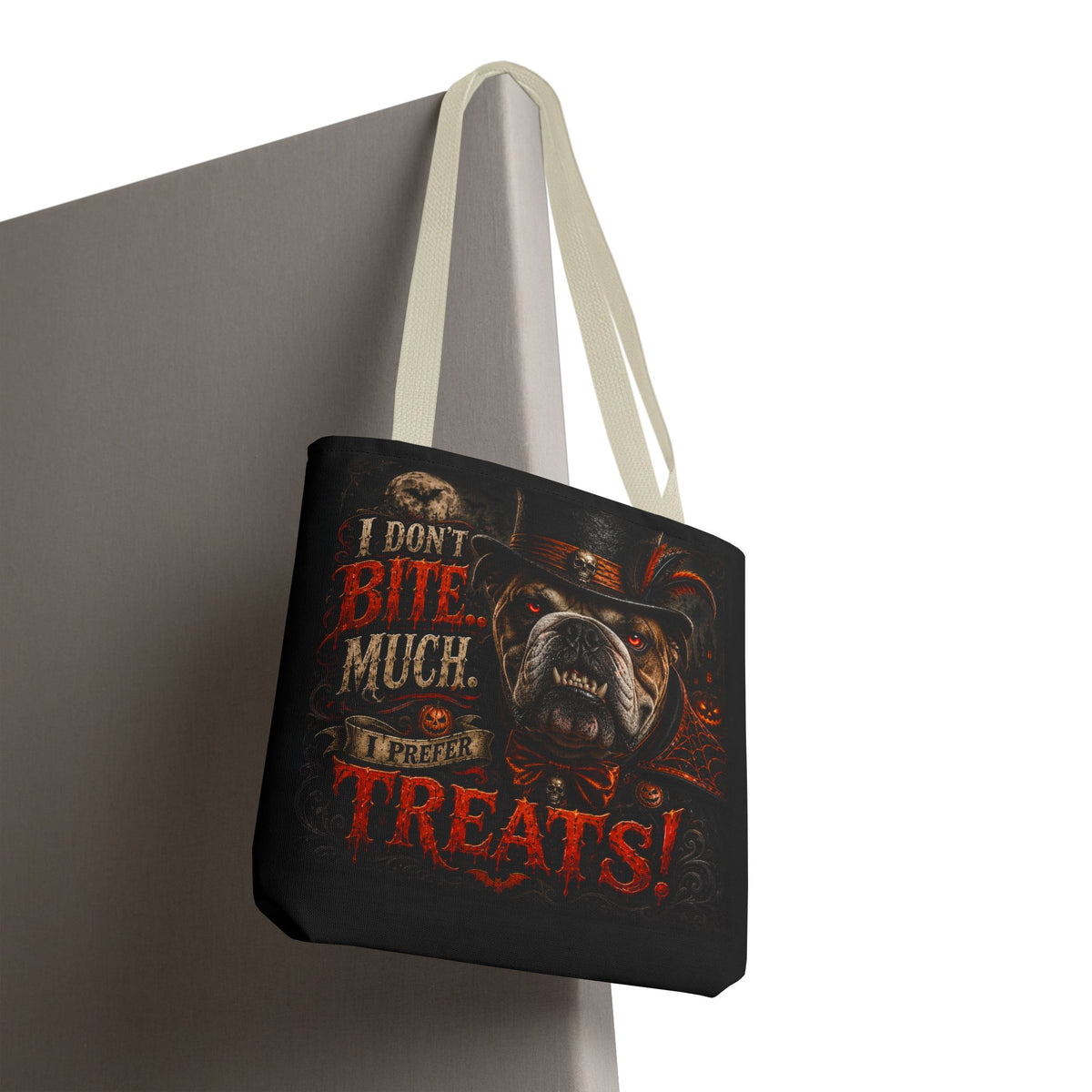 Halloween Bulldog Tote Bag - "I Don't Bite Much, I Prefer Treats!" Candy Bag