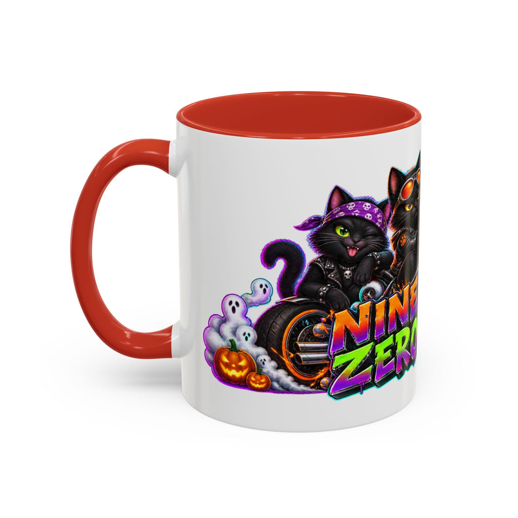 Nine Lives Zero Rules Biker Cats Halloween White Mug