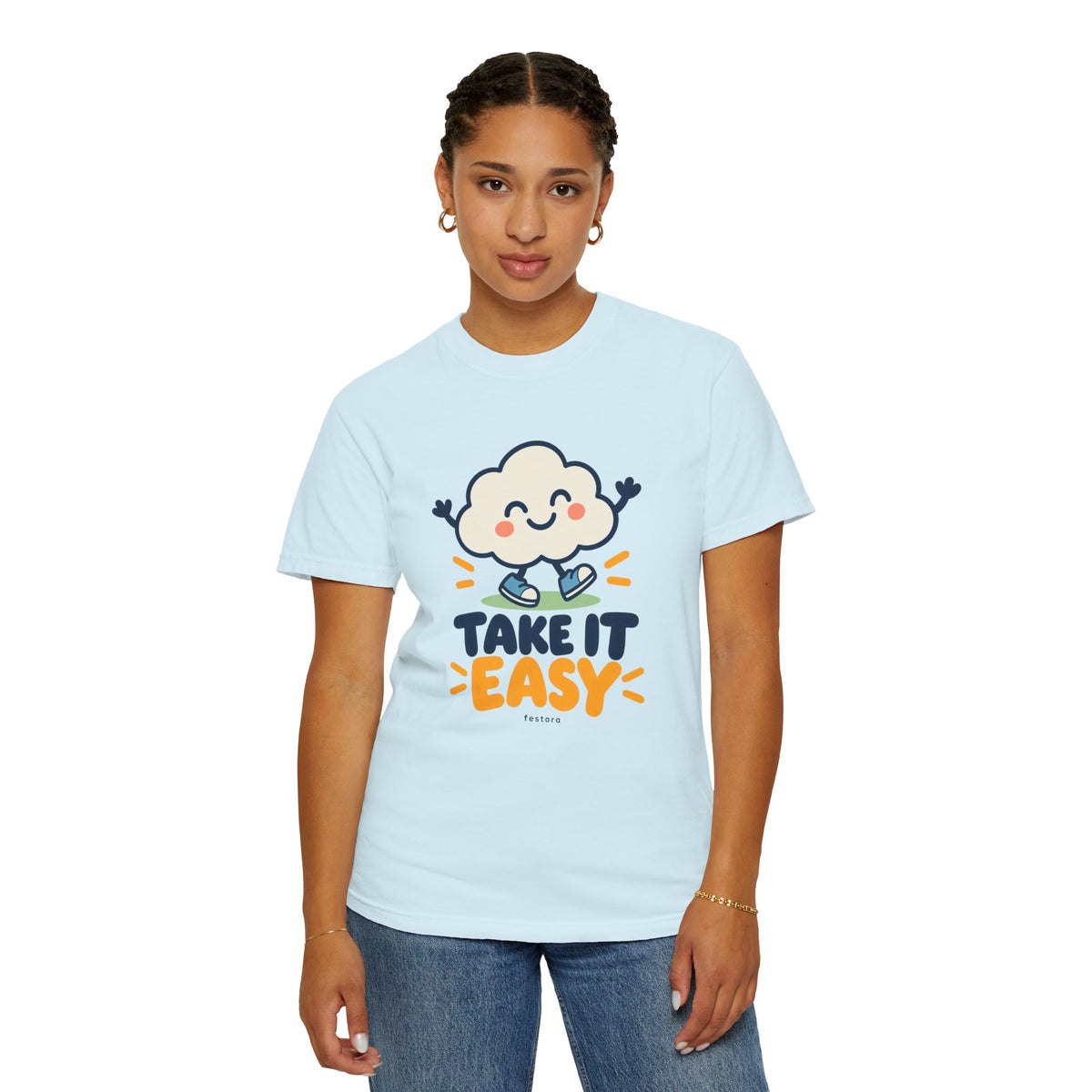 Take It Easy – Happy Cloud Graphic T-Shirt | Festora Everyday
