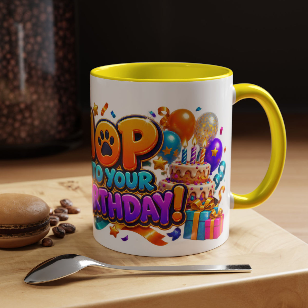 Hop Into Your Birthday White Mug – Cute Kangaroo Birthday Cup, Colorful Fun Party Gift