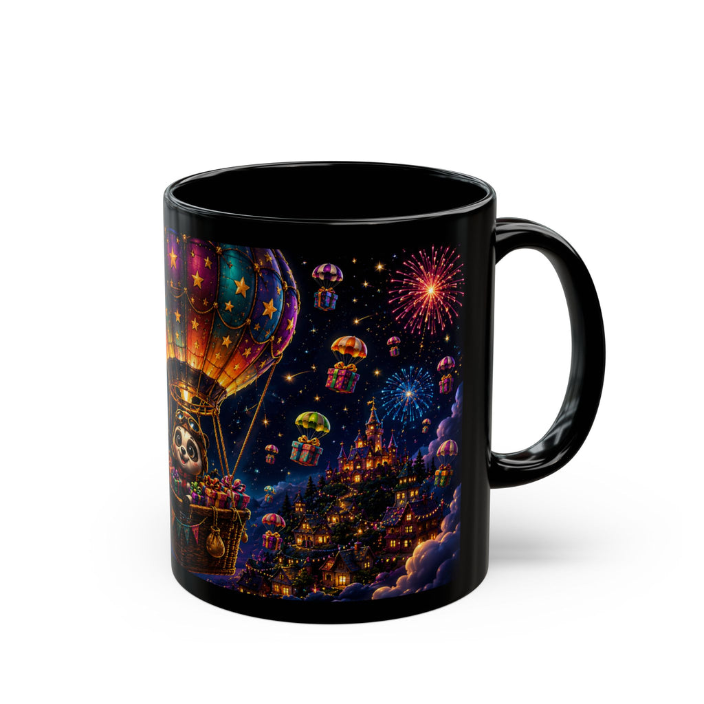 Birthday Hot Air Balloon Sloth Black Coffee Mug (11oz, 15oz)